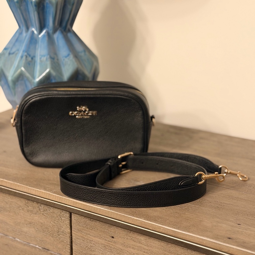 Coach Black Leather Shoulder Bag with Gold Logo